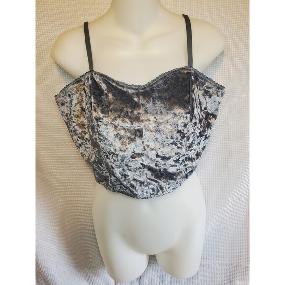 Blue Gray Spaghetti Strap Crushed Velvet Cropped Tank Top Cami Size M Vtg 90s - Picture 1 of 5